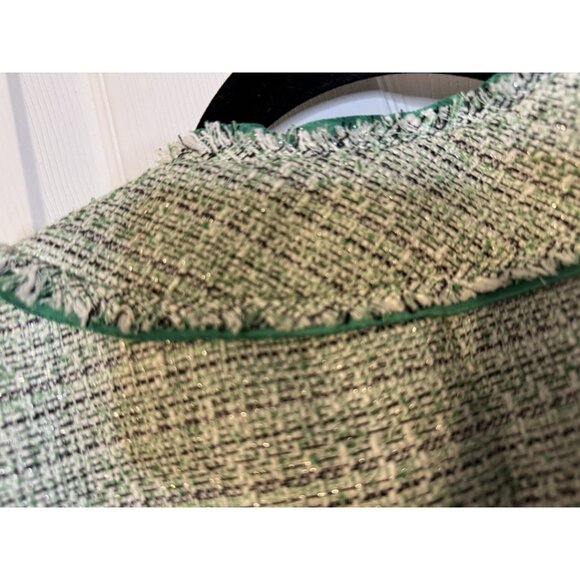 Kasper Tweed Blazer Jacket 10 Preppy Green White Gold Metallic Open Front - Picture 10 of 15
